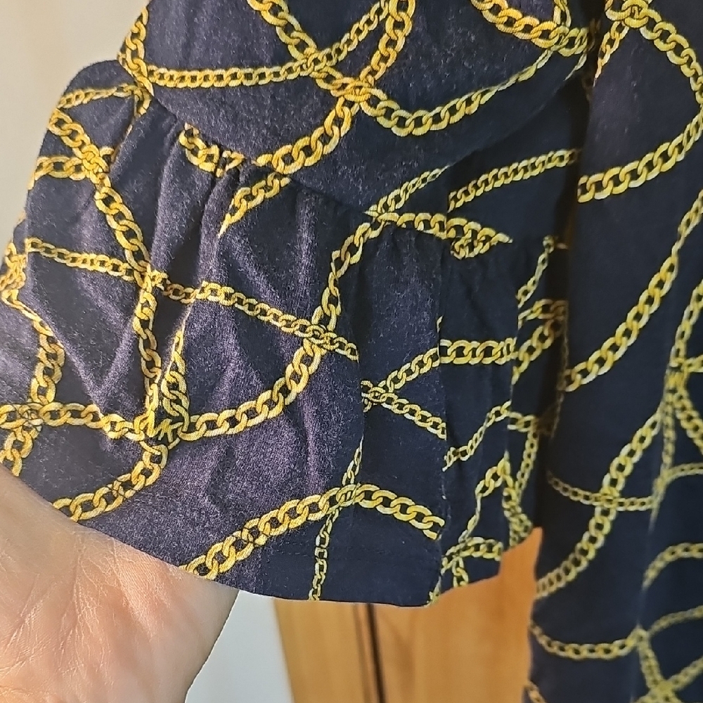 Michael Kors Dark Blue Top with Gold Chain Pattern - Picture 3 of 9